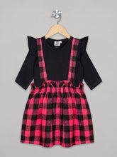 Load image into Gallery viewer, Red and black checks skirt with black top for girls
