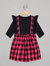 Load image into Gallery viewer, Red and black checks dress with black top for girls