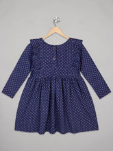 Load image into Gallery viewer, Star printed frock for girls with two back buttons and full sleeves
