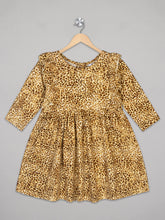 Load image into Gallery viewer, Full sleeves knee length dress for girls in chetah print
