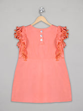 Load image into Gallery viewer, Solid orange knee length dress for girls with three back button closure
