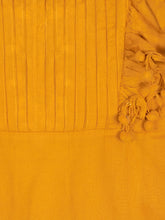 Load image into Gallery viewer, Zoom shot of solid yellow dress with pom pom detailing
