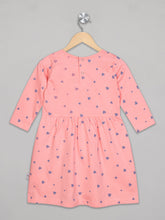 Load image into Gallery viewer, Round neck 3/4th sleeves purple heart pink knee length dress for girls with two back buttons
