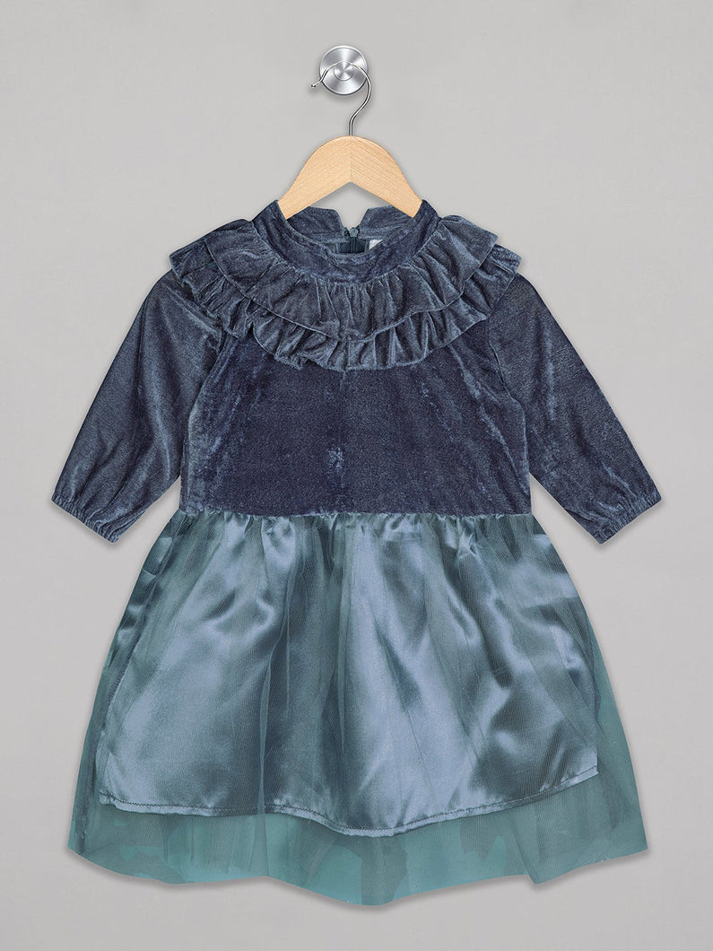 Grey velvet 3/4th sleeves party frock for girls