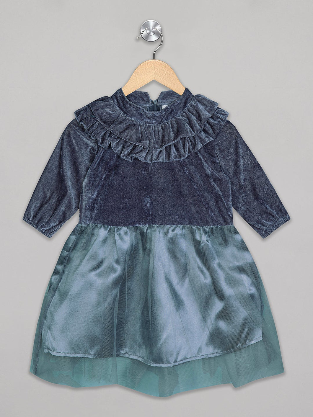 Grey velvet 3/4th sleeves party frock for girls
