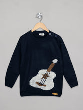Load image into Gallery viewer, Boys winter woolen full sleeves round neck sweater in navy blue
