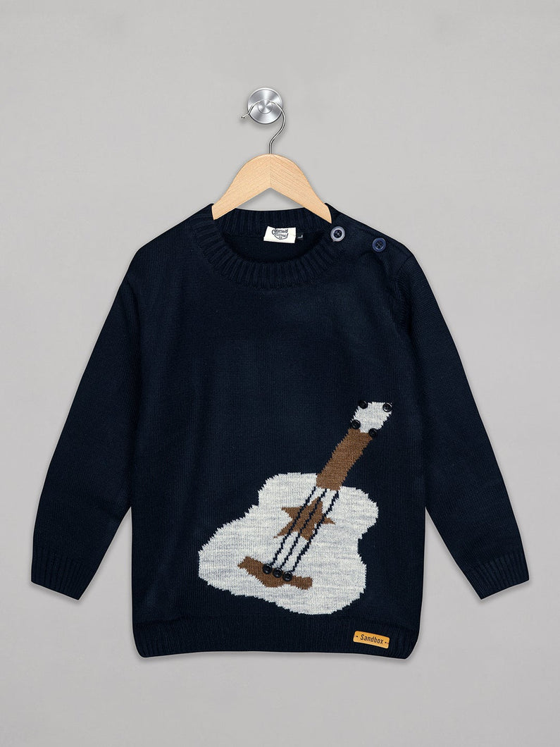 Boys winter woolen full sleeves round neck sweater in navy blue