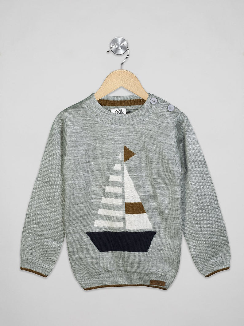 Boys winter woolen full sleeves round neck sweater in grey