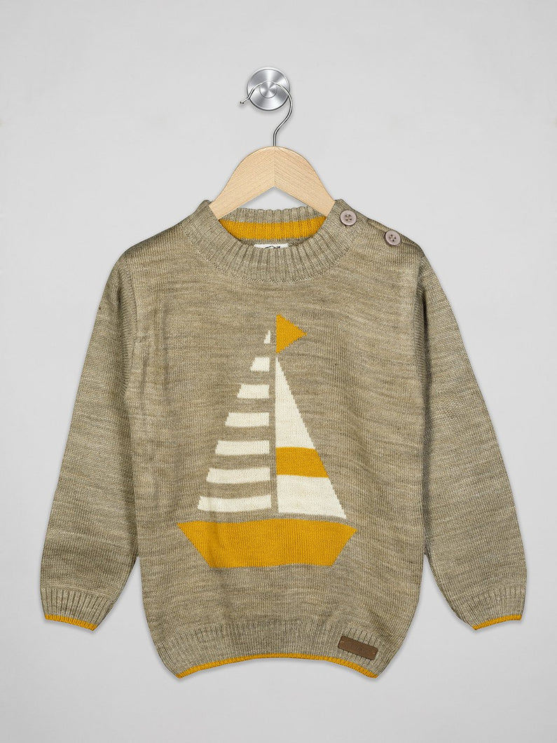 Boys winter woolen full sleeves round neck sweater in beige