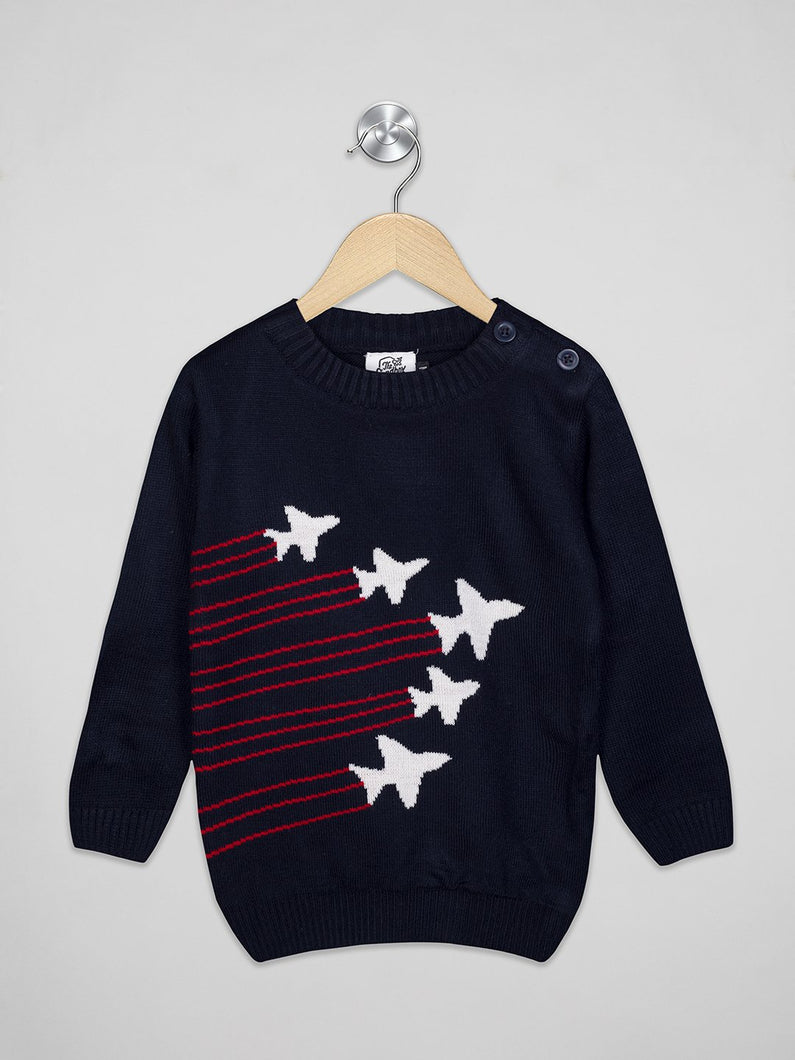Boys winter woolen full sleeves round neck sweater in navy blue