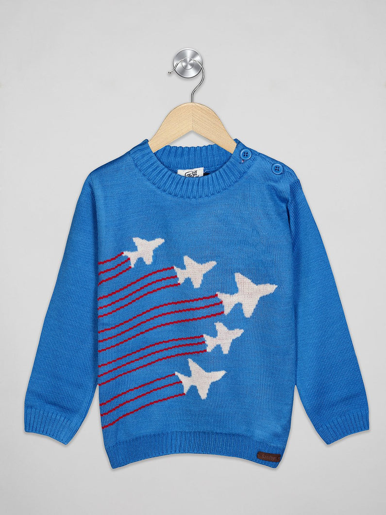 Boys winter woolen full sleeves round neck sweater in blue