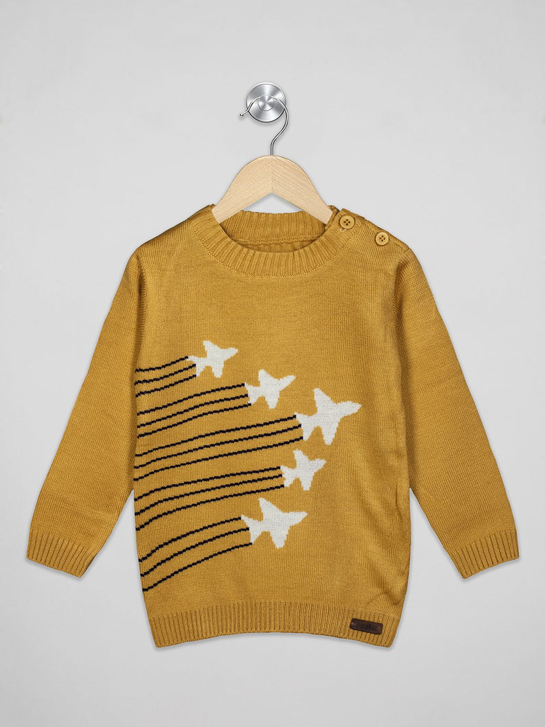 Boys winter woolen full sleeves round neck sweater in mustard