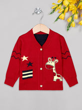 Load image into Gallery viewer, Unisex winter woolen full sleeves round neck front open buttons sweater in red 
