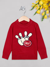 Load image into Gallery viewer, Boys winter woolen full sleeves round neck sweater in red and white combination
