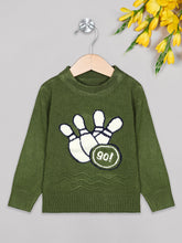 Load image into Gallery viewer, Boys winter woolen full sleeves round neck sweater in green
