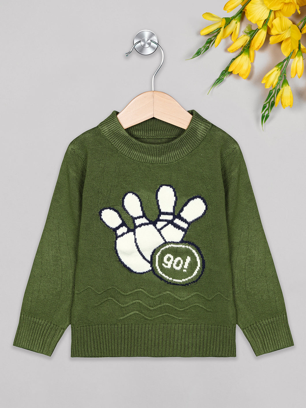 Boys winter woolen full sleeves round neck sweater in green