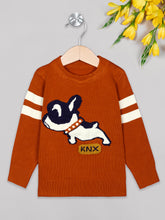 Load image into Gallery viewer, Boys winter woolen full sleeves round neck sweater in orange and white combination
