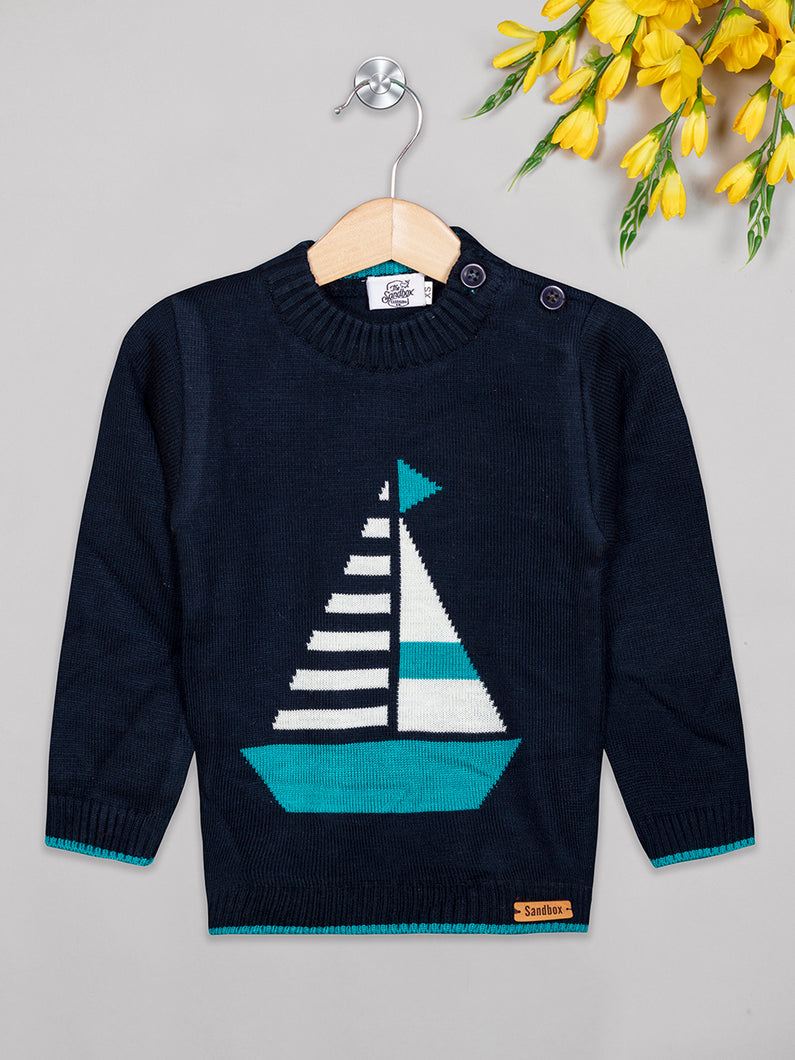Boys winter woolen full sleeves round neck  sweater in navy blue