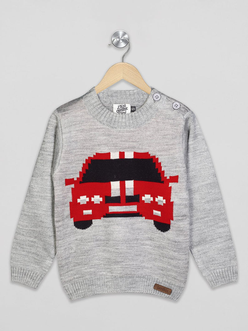 Boys winter woolen full sleeves round neck sweater in grey
